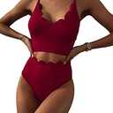 ZAFUL Scalloped Swimsuits for Women High Waisted Bikini Sets Padded Tummy Control 2 Piece Swimwears (Medium)