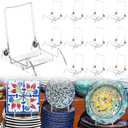 DoubleFill 12 Pcs Acrylic Plate Stand Adjustable White Wire and Clear Acrylic Display Easel 4.1" H x 3" W x 4.3" D Holder Stand for Display Plates and Pictures