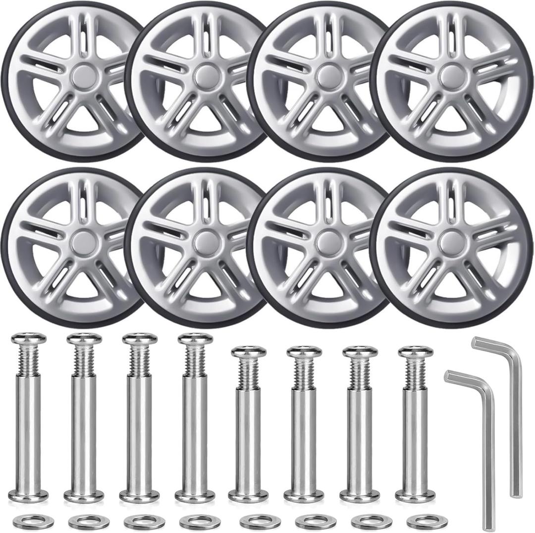 Luggage Suitcase Replacement Wheels Luggage Replacement Wheels Wear-Resistant Mute Suitcase Rubber Swivel Caster Repair Kits (Sliver-55mm-8pcs)