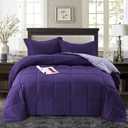 HIG 3pc Down Alternative Comforter Set - All Season Reversible Comforter with Two Shams - Quilted Duvet Insert with Corner Tabs - Box Stitched - Super Soft, Fluffy (King/Cal King, Purple)