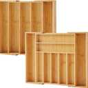 Bamboo Drawer Organizer, 2 Pack - Expandable Silverware Organizer & Utensil Drawer Organizer, Cutlery Tray with Dividers, 7-9 Slots - Premium Kitchen Organizer for Utensils & Flatware (Natural)