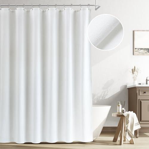 Naturoom White Linen Shower Curtain, Cloth Textured Fabric Shower Curtain Set with Hooks, Simple Elegant Modern Farmhouse Country Ultra Thick Shower Curtain for Bathroom, Water Repellent, 72x72