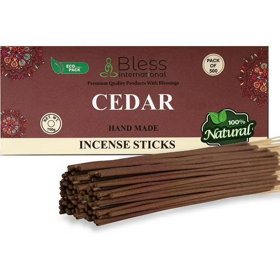 Bless-CEDAR-Incense-Sticks 100%-Natural-Handmade-Hand-Dipped-Incense-Sticks Organic-Chemicals-Free For-Purification-The-Best-Woods-Scent (500 Sticks(750GM))