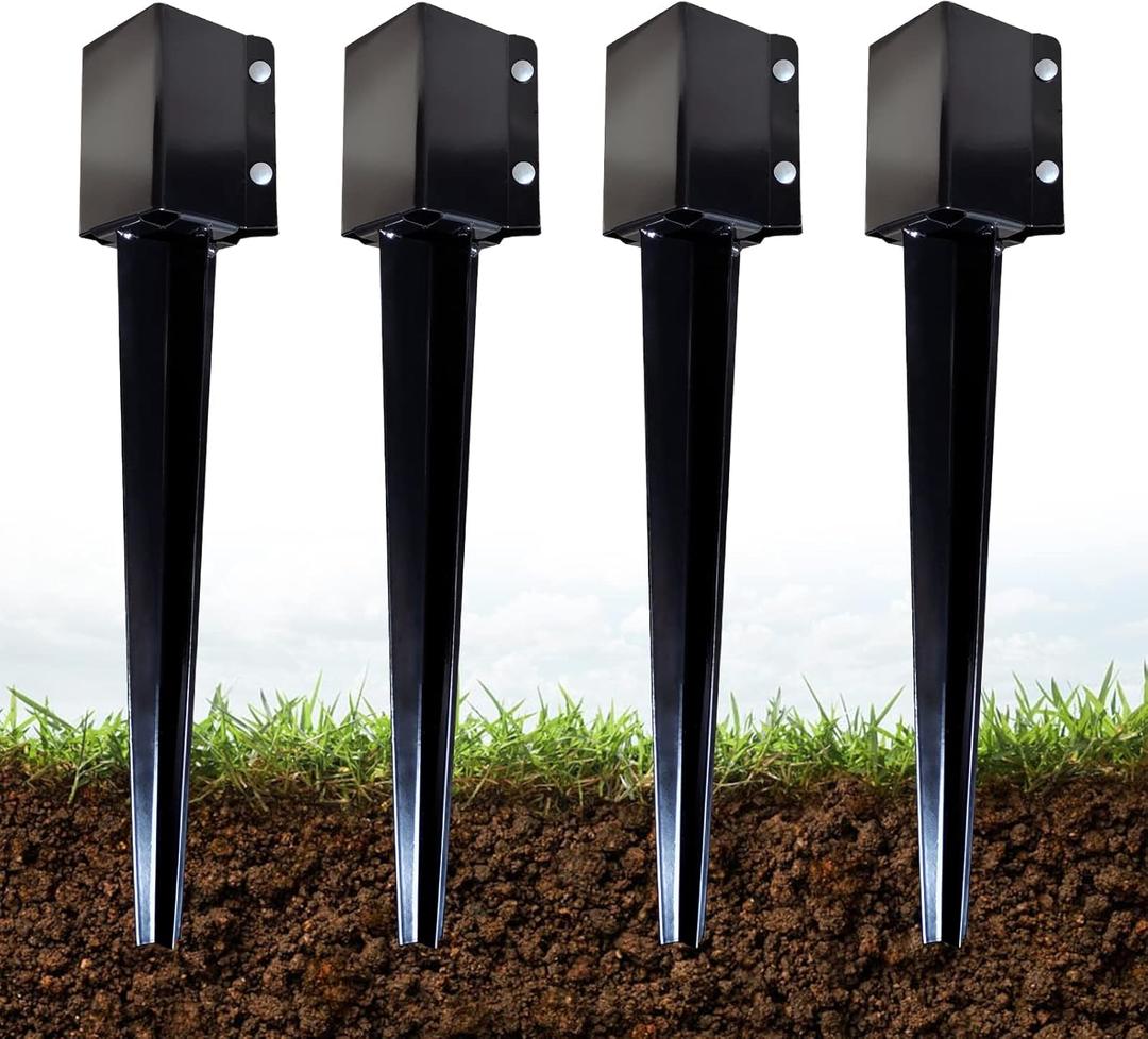 ARIFARO Fence Post Anchor 24 inch Ground Spike Heavy Duty Metal Black Powder Coated Fence Stakes Post, 4x4 inch(3.5 x3.5 inch Inner) Pack of 4