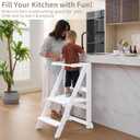 Foldable Toddler Learning Standing Tower, WOOD CITY Montessori Kitchen Step Stool Helper with 3 Adjustable Heights Learning Kitchen Tower (White)