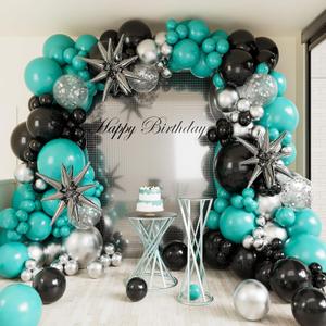 Teal Balloon Garland Arch Kit,127Pcs Teal Blue Black and Silver Balloon for Gender Reveal Birthday Wedding Baby Shower Graduation Party Decorations