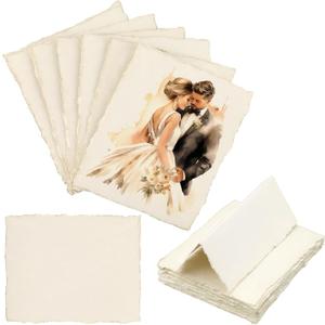 25 Pcs Handmade Deckle Edge Tent Cards Deckled Edge Paper Folded to 3.5 x 2 Inch 300 Gsm Blank Textured Cotton Paper Name Place Cards for Wedding Dinner Table Settings Gift Tags (Vintage)