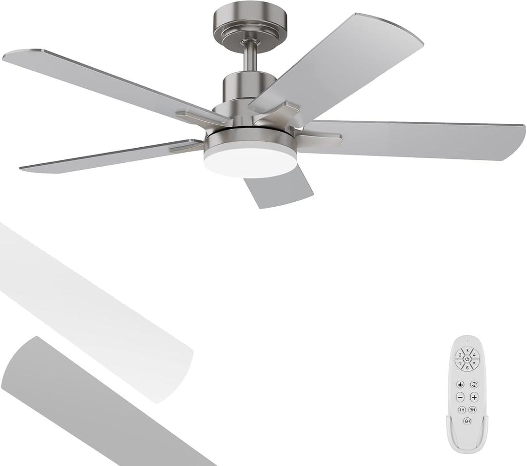 Ceiling Fan with Light 42-Inch, Remote Control Reversible DC Motors, 3CCT Dimmable Timer Noiseless, Nickel Ceiling Fan for Bedroom Living Room, Indoor&Outdoor ETL Listed (42 inches, Sand Nickel)