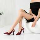 Susanny Slingback Kitten Heels Elegant Dressy Pumps for Women Closed Pointy Toe Sexy Chunky High Heels Wedding Bride Prom Party Dress Shoes (Red)