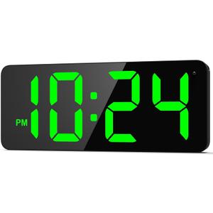 LED Digital Wall Clock with Large Display, Big Digits, Auto-Brightness, 12/24Hr Format, Modern Electric Small Silent Wall Clock for Living Room, Bedroom, Classroom, Farmhouse, Kitchen, Office - Green