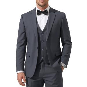 Men's 3-Piece Slim Fit Suit with Bow Tie, Single Button Blazer Vest Pants Set for Wedding Business, Formal Suit for Men (Large, Dark Grey)