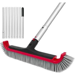 Swimming Pool Brush with Pole - 17.5" Wall Brush with 10FT Adjustable Aluminum Pole, Nylon Bristles, Curved Ends, EZ Clip Handle, Pool Brush for Cleaning Walls, Tiles & Floors