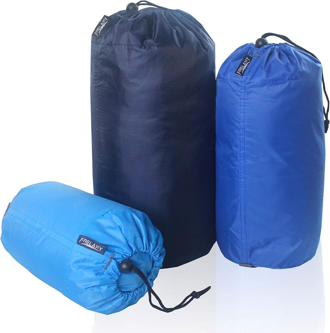 Frelaxy Stuff Sack Set 3-Pack (3L&5L&9L), Ultralight Ditty Bags with Dust Flap for Traveling Hiking Backpacking (Sky Blue&Blue&Navy)