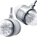 2PCS 17 LED Dual Function Watermelon Double Face Light Amber Red LED Clear Lens with Reflector, 3.5" Dual Face Round LED Turn Signal Fender Lights, Chrome Double Face Auxiliary Pedestal Lights