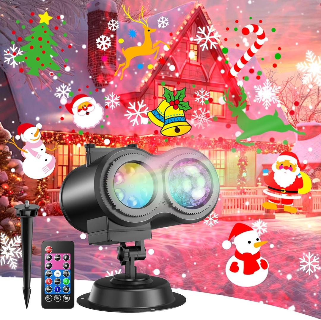 4-Large Pattern Halloween Christmas Projector Lights Outdoor, 29 Effects Holiday Projector Light Outdoor 2 in 1 with Remote, Christmas Decorations Lighting for Outside Home Party House Decor