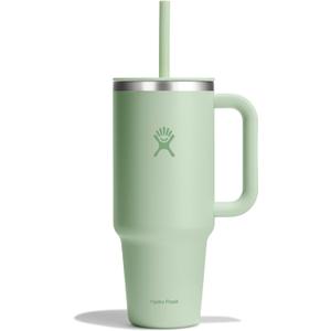 Hydro Flask Travel Tumbler with Handle, Lid and Straw - Insulated Stainless Steel in 40 Oz Aloe Green