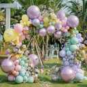 Pastel Balloon Garland Arch Kit Double Stuffed, Baby Pink Purple Yellow Green Balloons with Metallic Lilac Latex for Baby Shower Princess Birthday Spring Easter Flower Fairy Party Decoration