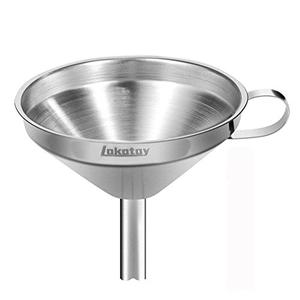 Lakatay 5-Inch Food Grade Stainless Steel Kitchen Funnel with Strainer Filter for Transferring of Liquid Dry Ingredients and Metal Cooking Funnel—Silver