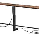 Kitstorack 102.3" Extra Long Behind Couch Table, Adjustable Height Narrow Console Table with 2 Power Strips, Split Design for Separate Wall Use, Anti-Scratch Tip, Rustic Brown for Living Room