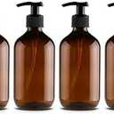 Mochiglory 500ML Large Capacity Empty Lotion Pump Bottles, Plastic Brown/Green Soap Lotion Pumps Dispensers Bottle.                 Size.     4-Pack(Brown-500ml)