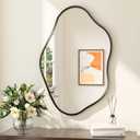 Keonjinn Black Irregular Mirrors for Wall 24" x 36" Inch, Asymmetrical Metal Frame, Tempered Glass Decorative Mirror for Bathroom, Bedroom, Living Room, Entryway(Horizontal/Vertical)