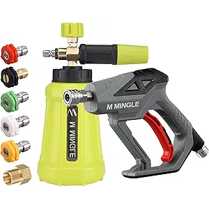 M MINGLE High Pressure Washer GunSnow Foam Lance, 4000 PSI Cannon Foam Blaster Power Washer with 1/4" Quick Connector, Car Wash Foam Cannon Kit with 5 Pressure Washer Nozzle Tips, 1 Liter