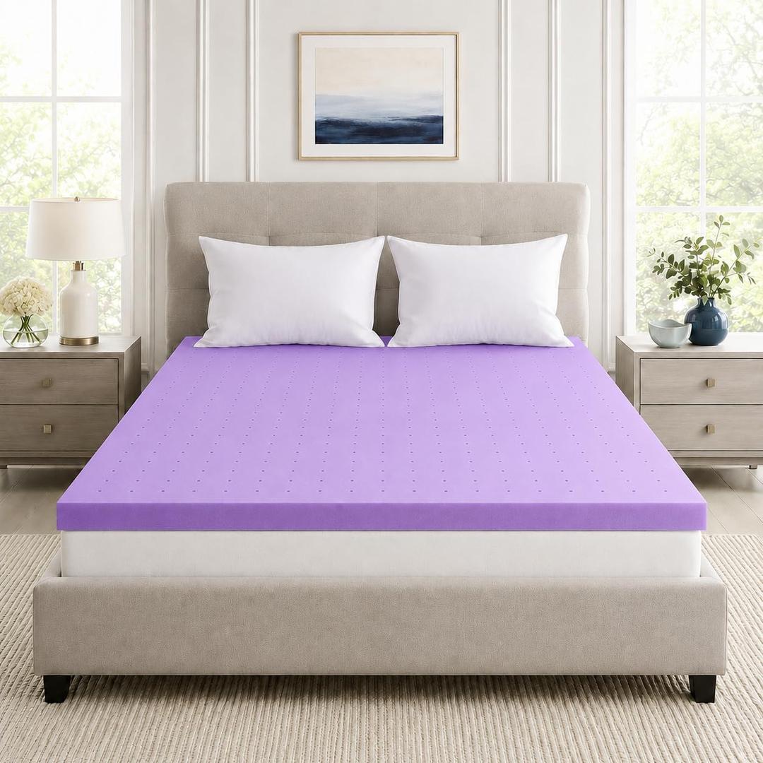 IULULU Gel-Infused Memory Foam Mattress Topper Twin Size, 4 Inch, Purple