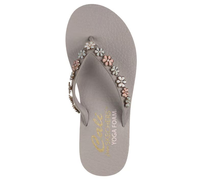 Skechers Meditation Daisy Crush Womens 9 Grey Sandal Thong Comfort NEW