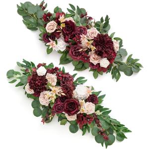 Ling's Moment Artificial Red Wedding Arch Flowers 2 Swags of Ceremony Backdrop Rose Arbor Centerpieces Decorations, Reception Table Outdoor Hanging Party Reception Floral Arrangement Decor Marsala