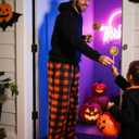 3 Pack Mens Pajama Pants Microfleece Plaid Pajama Bottoms Sleepwear PJ Sleep & Lounge Pants with Pockets & Drawstring (X-Large, Purple Eyeball, Orange Ghost, Orange Plaid)