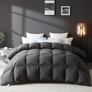 L LOVSOUL Goose Feather Down Fiber Comforter King Size, 100% Organic Cotton Fabric Duvet Insert,1200TC,750+FP, Hotel Collection, All Season Grey Bedding Comforters with 8 Tabs