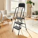 Valeo 3 Step Ladder with Handrails,500 Lbs Capacity,Folding Step Stool Ladder with Attachable Tool Bag,Lightweight & Storage Step Ladder 3 Step Folding,Multi-use for Home,Kitchen,Office,Black