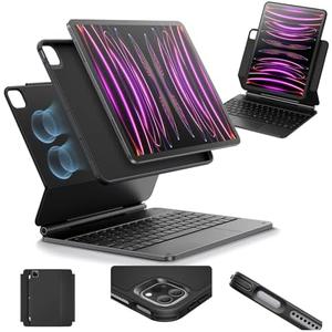 ESR iPad Pro 12.9 Case with Keyboard, Easy-Set Magnetic Stand, Portrait/Raised Modes for iPad Pro 12.9 (2022/2021/2020/2018), Removable Protective Case, Rebound 360 Series, Charcoal Grey