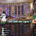 Hezbjiti Christmas Net Lights Outdoor 200 LED 6.9FT x 5.4FT Clear Wire with 8 Modes, Connectable Plug in Waterproof, Timer Memory Function for Xmas Tree Bushes Porch Lawn Windows Decor（Multicolor）