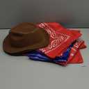 Hillban 48 Pack Cowboy Hat and Bandana Set, Cowgirl Hats for Boys Girls Felt Cowboy Party Hat Western Bandanas for Party (Brown, Red, Navy Blue)