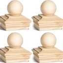 Hosuly 4x4 (Actual 3-5/8") Wood Post Caps with Ball Finial, Rot Resistant Cedar Newel Post Cap for Outdoor Fence & Deck(4 x 4 Inch,4 Pcs)
