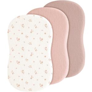 Baby Bassinet Sheets 3 Pack for Boys & Girls, Soft Breathable Muslin Cotton Bassinet Mattress Cover, Universal Fit for Hourglass, Oval, and Rectangle Mattress (Daisy Petal)
