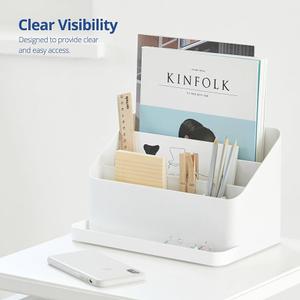 BLUE GINKGO Desk Organizer Korean-Made Office Storage for Pens, Notes, Mail, and Supplies (White)