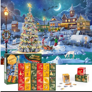 Becko US Christmas Puzzle Advent Calendar 2025 Puzzles for Adults, 1008 Pieces Jigsaw Puzzles, 24 Days Countdown to Christmas Thanksgiving Holidays, Xmas Puzzle as Decorations (Snow Scene)