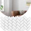 Peel and Stick Backsplash, 20-Pack Thickened Stick on Herringbone Tiles, Faux Ceramic Tiles for Kitchen, Bathroom, White