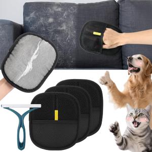3PCS Pet Hair Removal Glove with Double Sided Hair Remover Tool, Reusable Gloves for Cats & Dogs, Electrostatic Gloves Pet Hair Mitt for Couch, Carpet, Furniture, Car, Easy Cleaning & Grooming Tool