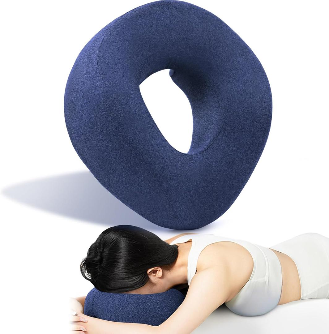 Face Down Pillow Massage Headrest for Bed, Face Down Pillow After Eye Surgery BBL Post Eye Surgery Recovery, Comfortable Support Equipment for Sleeping & Pain Relief Navy Blue