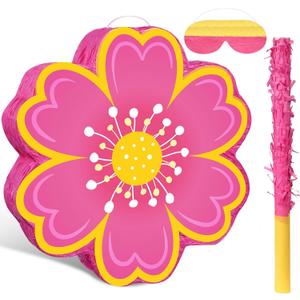 Aoriher Daisy Flower Piata Set with Blindfold and Bat Pink Flower Piata Daisy Hippie Boho Game for Birthday Baby Shower Gender Reveal Wedding Floral Party Supplies Decorations (Pink Flowers)