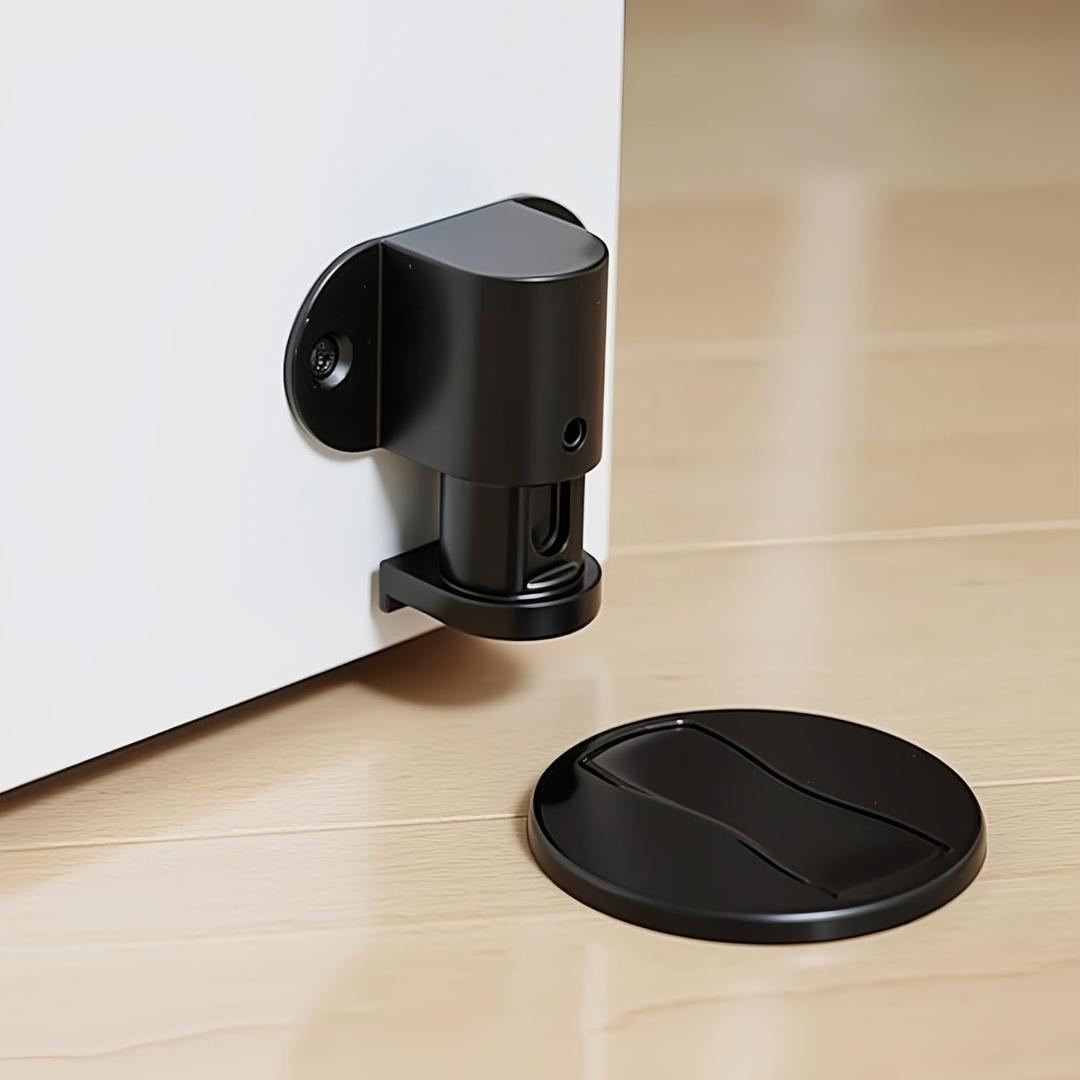 1 Pack Magnetic Door Stopper  Adjustable Magnetic Door Stop for Bottom of Door, Floor Mount Magnet Door Holder with Nail-Free Glue Included, No-Drilling (Black)