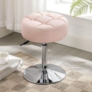 LUE BONA Adjustable Vanity Stool, 360°Swivel Vanity Chair for Makeup Room, Pink Stool Chair for Vanity, Small Faux Leather Vanity Stools for Bathroom, Living Room