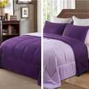 Exclusivo Mezcla Lightweight Summer Reversible Queen Size Comforter Set, Down Alternative Comforter with 2 Pillow Sham, Queen Size Bedding Set for All Seasons, Deep Purple/Lilac
