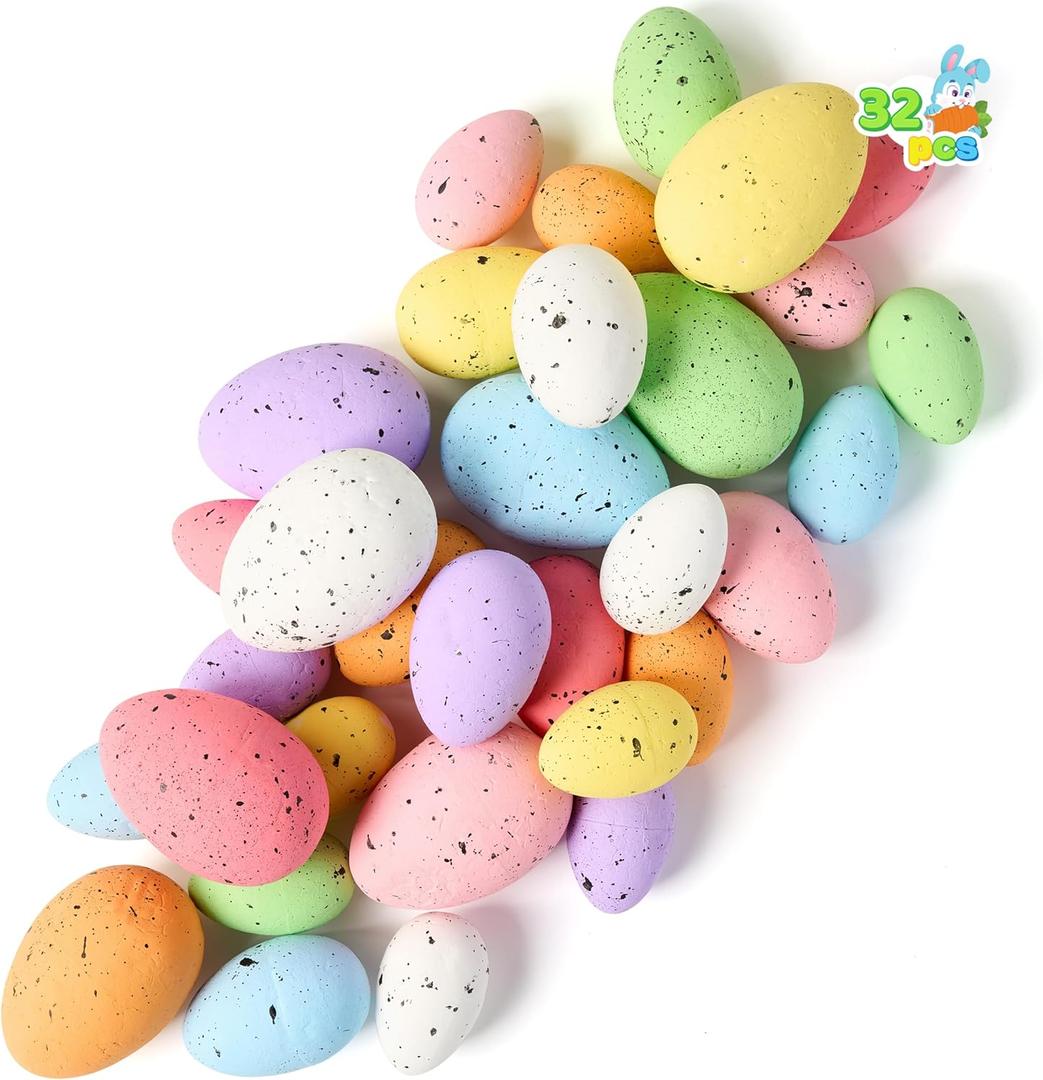 JOYIN 32Pcs Foam Easter Eggs, Assorted Pastel Speckled Easter Eggs for Indoor Table Centerpiece Decoration, Party Favor, Bowl Fillers Wreath Garland