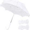 Mini White Lace Parasol Umbrella with Lace Gloves for Kids, Small Wedding Umbrella for Tea Party Wedding Photo Props