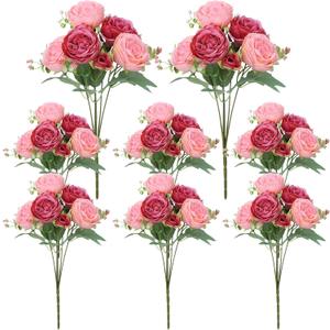 8 Pack Pink, Dark Pink Peonies Artificial Flowers, Fake Silk Hydrangea Bouquet for Bridal Wedding Home Table Decor Reusable Dining Opening Ceremony Birthday Arrangement Faux Floral
