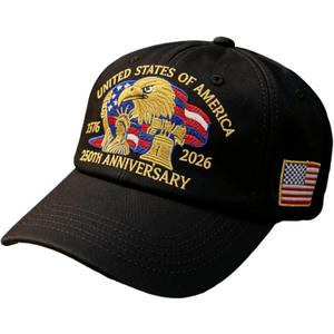 250th Anniversary USA Hat,Adjustable American Hat Embroidered Patriotic Hats for Men&Women (Black)